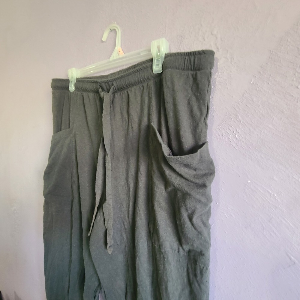 Aerie Jogger Pants Women XXL Gray Textured Harem Boho Crinkle High Rise Pockets - Picture 2 of 6